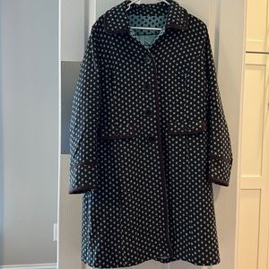 Boden Dotty coat brown with blue dots. Size 18